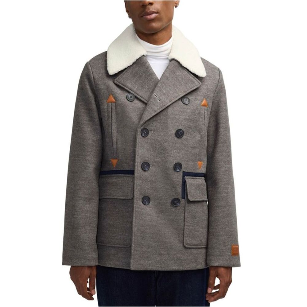 Scotch & Soda Mens Contrast Detail and Removable Collar Pea Coat, NWT